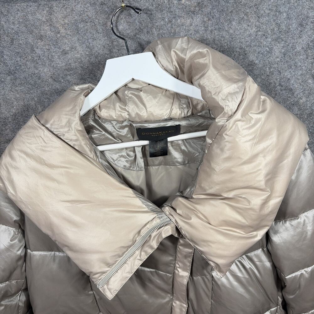 Donna Karan Women's Small Down Puffer Gold Jacket Asymmetric Zip Up CLEAN - Picture 2 of 12